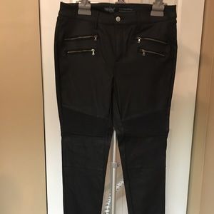 Black High Waist Leather Like Stretch Pants